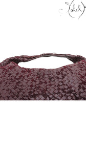 Sold Attire Bottega Veneta burgundy Velours Veneta hobo bag featuring signature Intrecciato woven suede and leather.