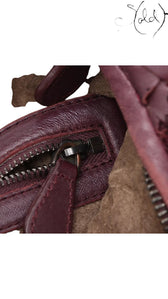 Sold Attire Bottega Veneta Velours Veneta hobo bag featuring burgundy woven leather and suede with dark zip hardware