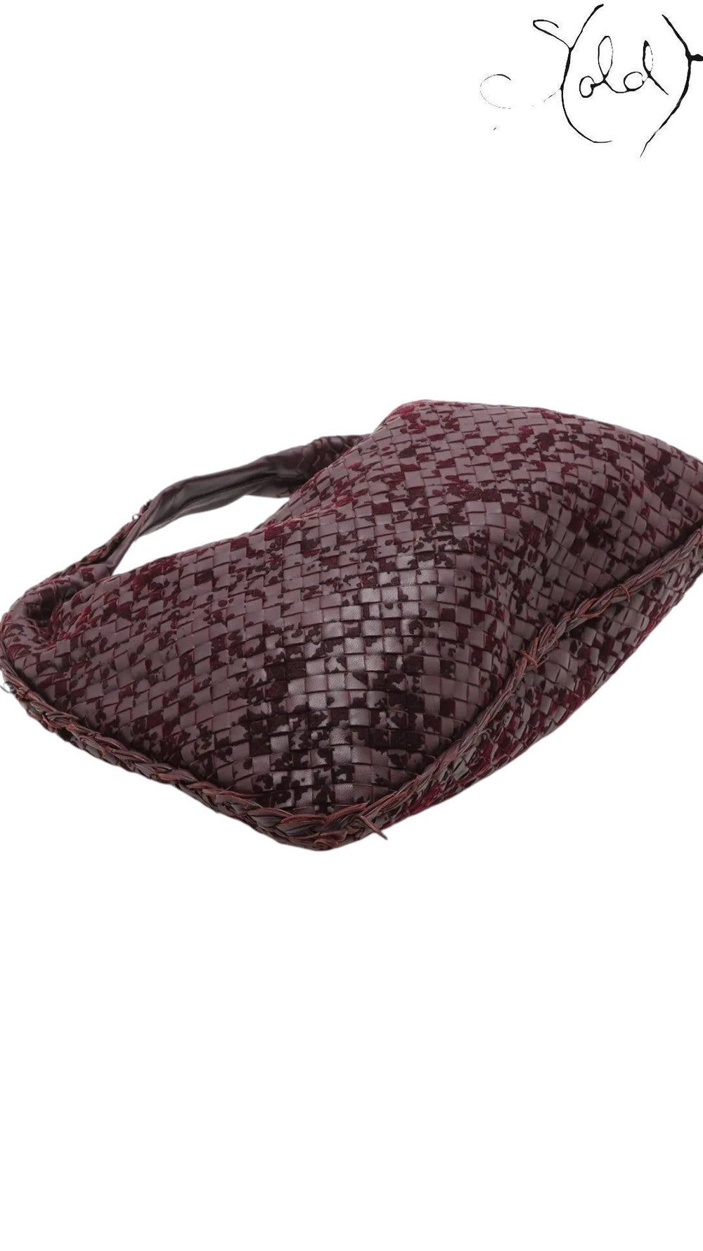 Sold Attire Bottega Veneta burgundy Intrecciato woven suede and leather hobo bag with fringe-textured edges