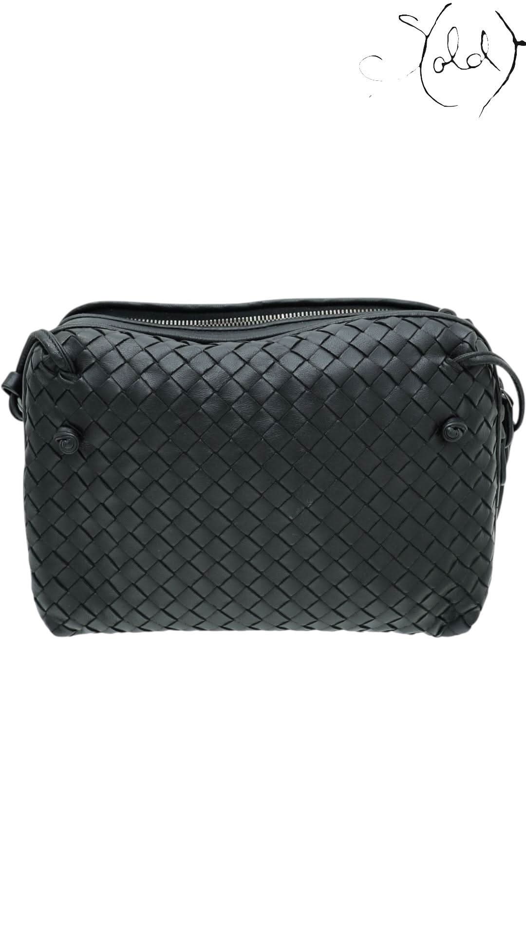 Bottega Veneta Black Intrecciato Nappa Nodini Double Zip Crossbody Bag | Sold Attire - Sold Attire
