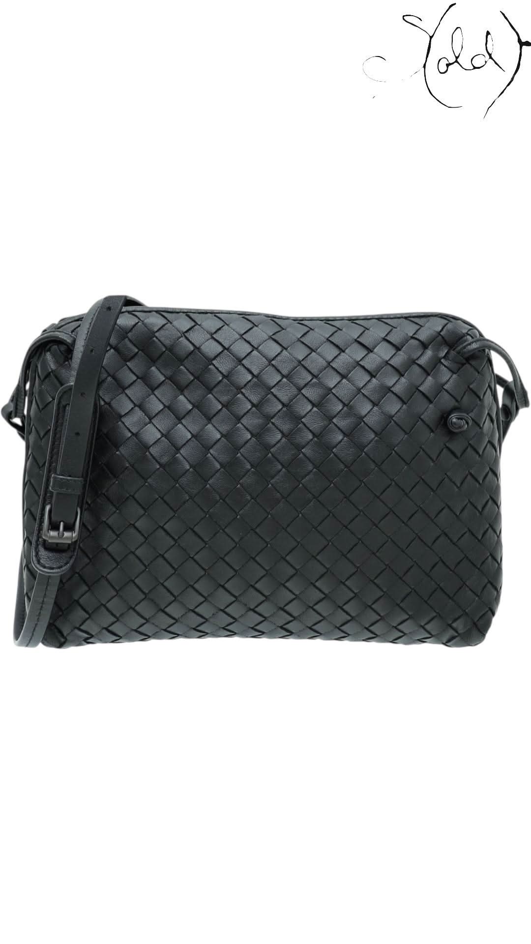 Bottega Veneta Black Intrecciato Nappa Nodini Double Zip Crossbody Bag | Sold Attire - Sold Attire