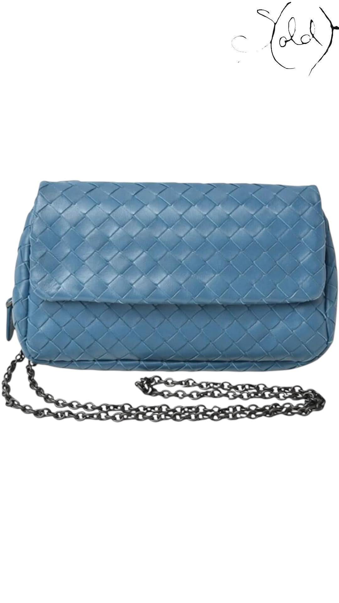 Bottega Veneta Clutch Bags Bottega Veneta Intrecciato Baby Blue Clutch - Convertible Shoulder Bag | Sold Attire