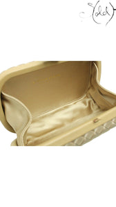 Bottega Veneta Knot Clutch Gold Silk Brass Hardware 2018, Side view | Sold Attire