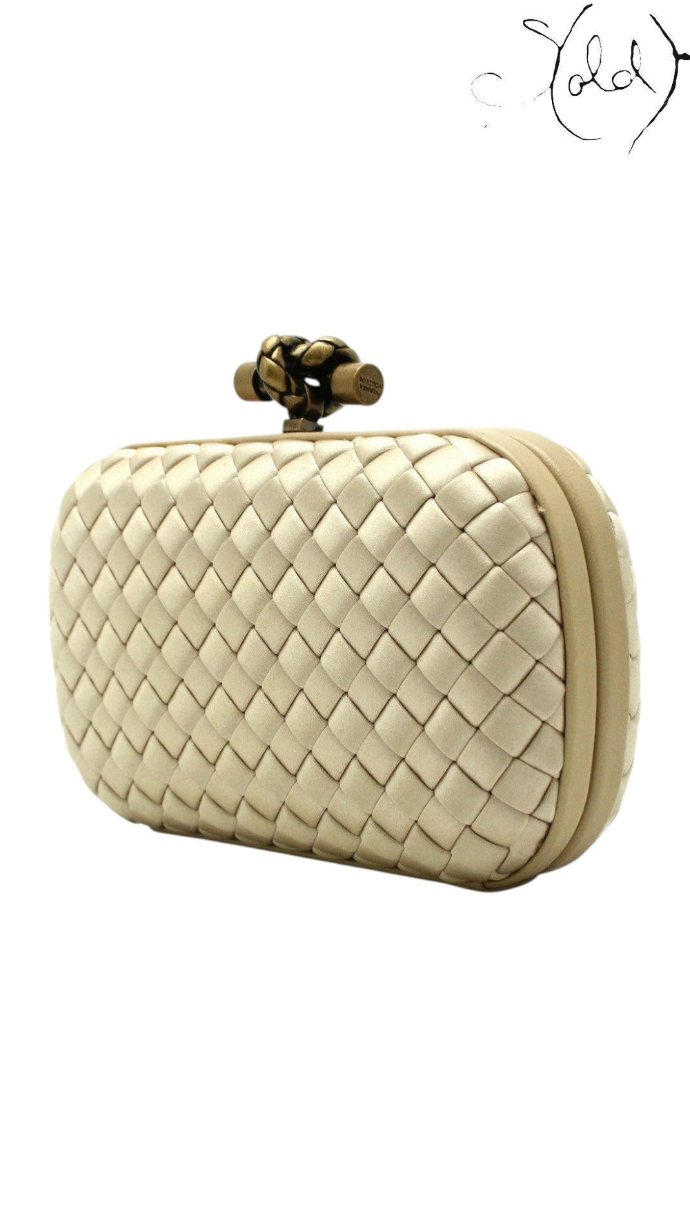 Bottega Veneta Knot Clutch Gold Silk Brass Hardware 2018, Base view | Sold Attire
