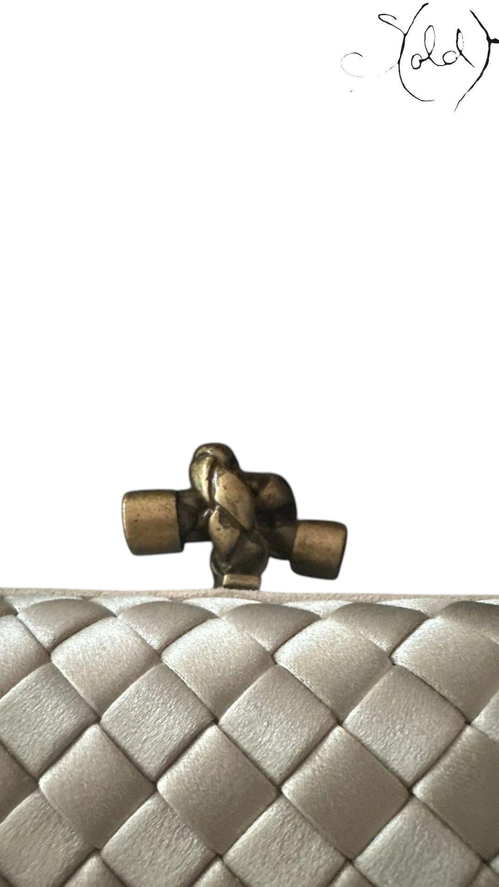 Bottega Veneta Knot Clutch Gold Silk Brass Hardware 2018, Detail view | Sold Attire