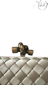 Bottega Veneta Knot Clutch Gold Silk Brass Hardware 2018, Detail view | Sold Attire