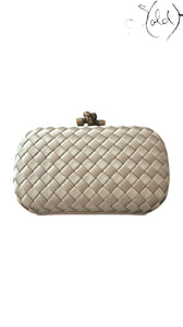 Bottega Veneta Knot Clutch Gold Silk Brass Hardware 2018, Back view | Sold Attire