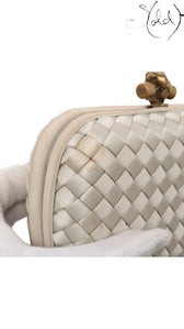 Bottega Veneta Knot Clutch Gold Silk Brass Hardware 2018, Date code | Sold Attire