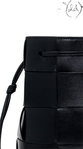 Bottega Veneta Lambskin Intreccio Small Cassette Crossbody Bucket Bag Black | Sold Attire, Authenticated Pre - Owned | Sold Attire