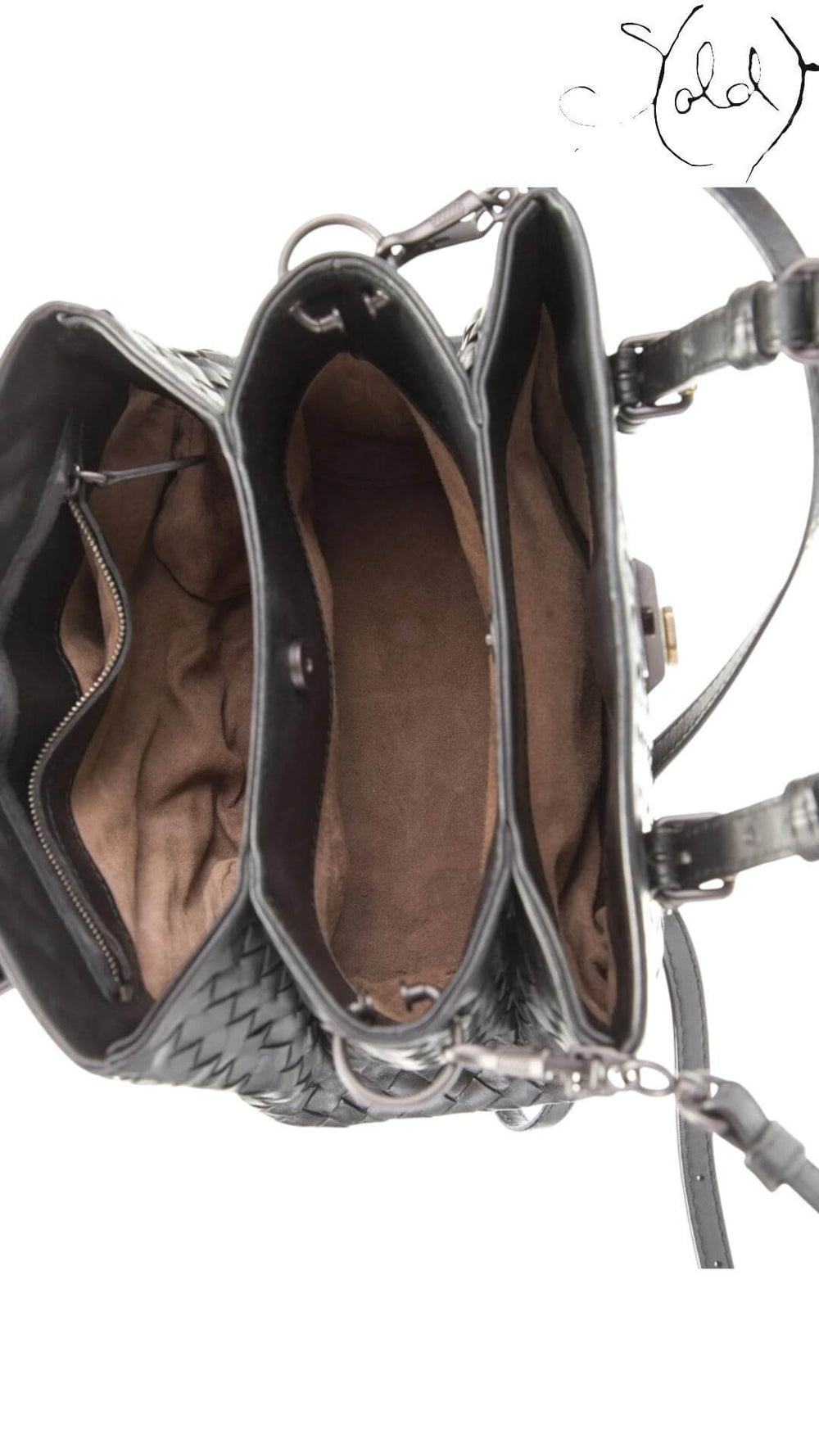BOTTEGA VENETA Intrecciato Mini Roma – Black Calfskin Weave, Detail view | Sold Attire