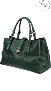 BOTTEGA VENETA Nappa Intrecciato Medium Roma – Forest Green Weave, Interior view | Sold Attire