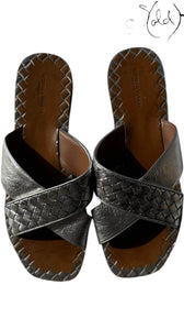 Bottega Veneta Slides – Silver Intrecciato Icon, Hardware detail | Sold Attire
