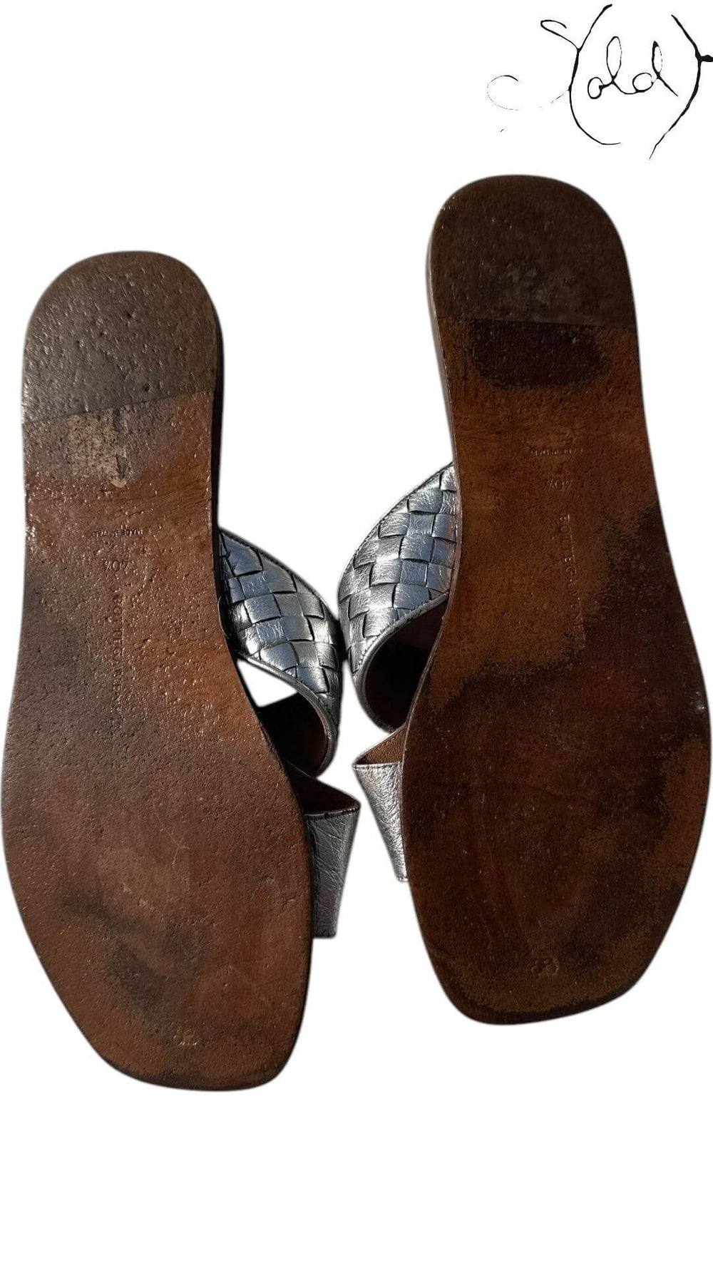 Bottega Veneta Slides – Silver Intrecciato Icon, Back view | Sold Attire