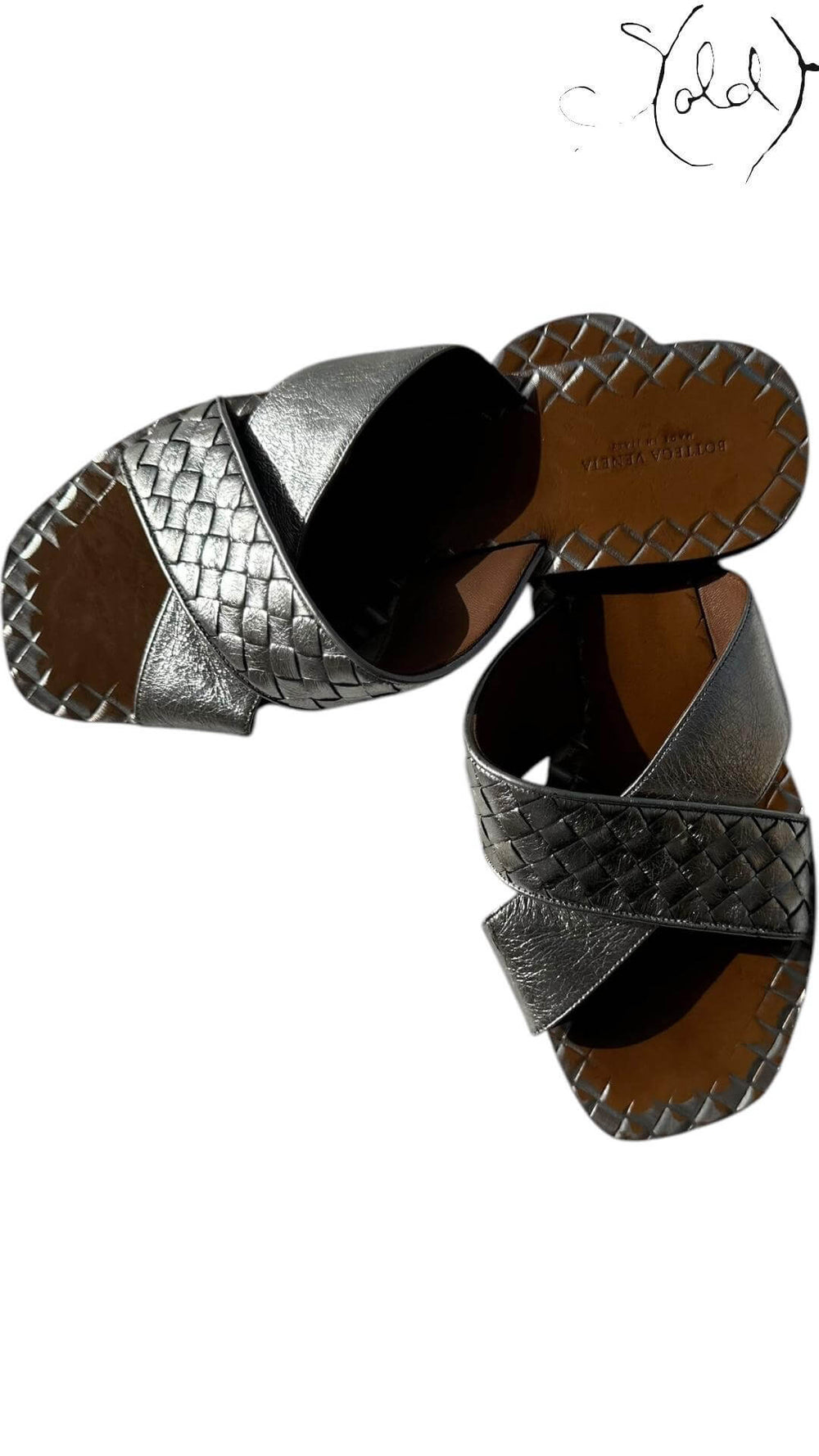 Bottega Veneta Slides – Silver Intrecciato Icon, Detail view | Sold Attire