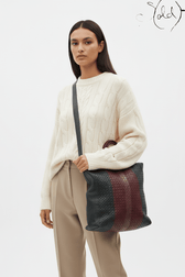 Bottega Veneta Intrecciato Colorblock Tote Burgundy Green, Side view | Sold Attire