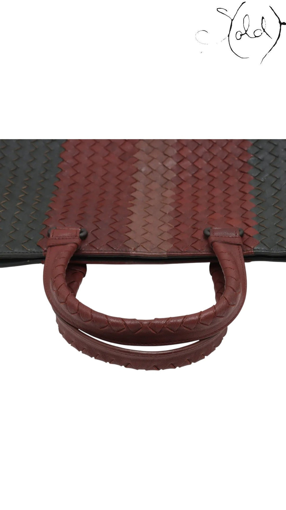 Bottega Veneta Intrecciato Colorblock Tote Burgundy Green, Hardware detail | Sold Attire