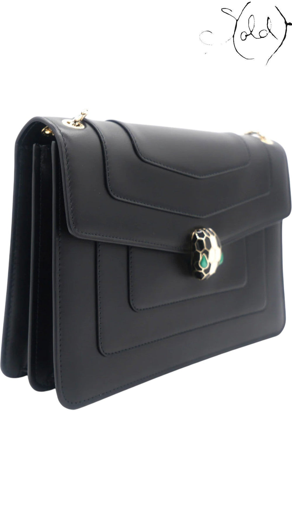 Bulgari Serpenti Forever Medium Flap Shoulder Bag Black Leather, Hardware detail | Sold Attire