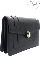 Bulgari Serpenti Forever Medium Flap Shoulder Bag Black Leather, Hardware detail | Sold Attire