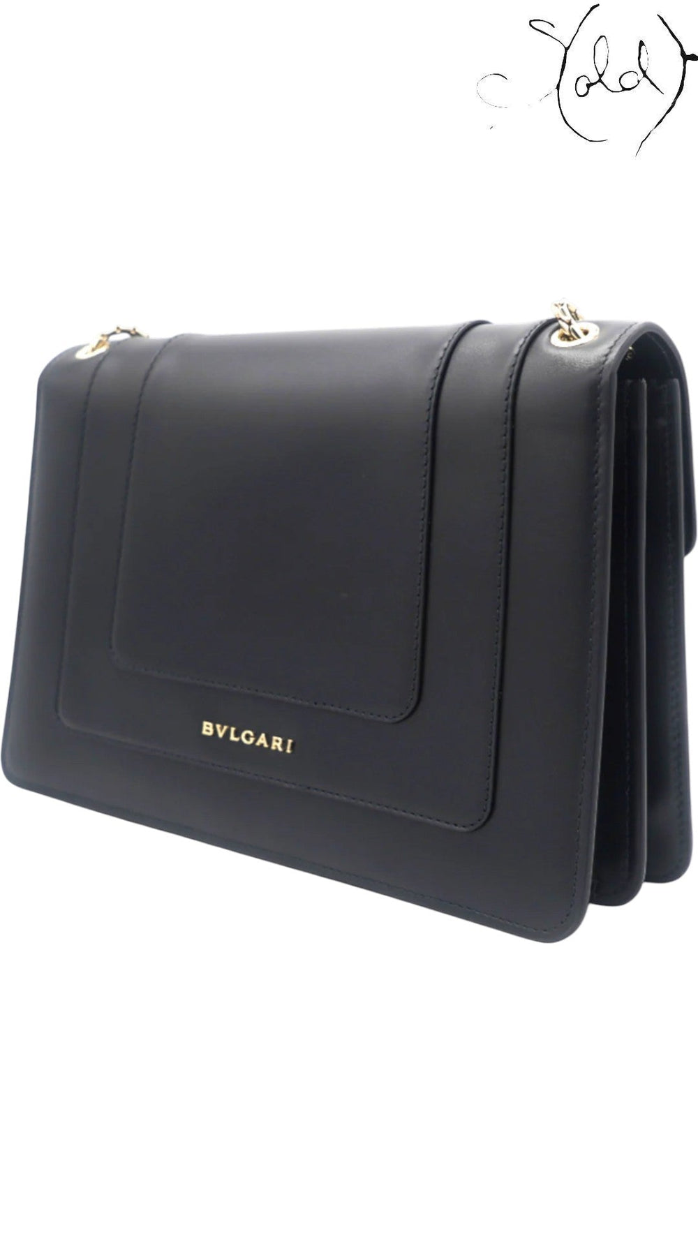 Bulgari Serpenti Forever Medium Flap Shoulder Bag Black Leather, Side view | Sold Attire