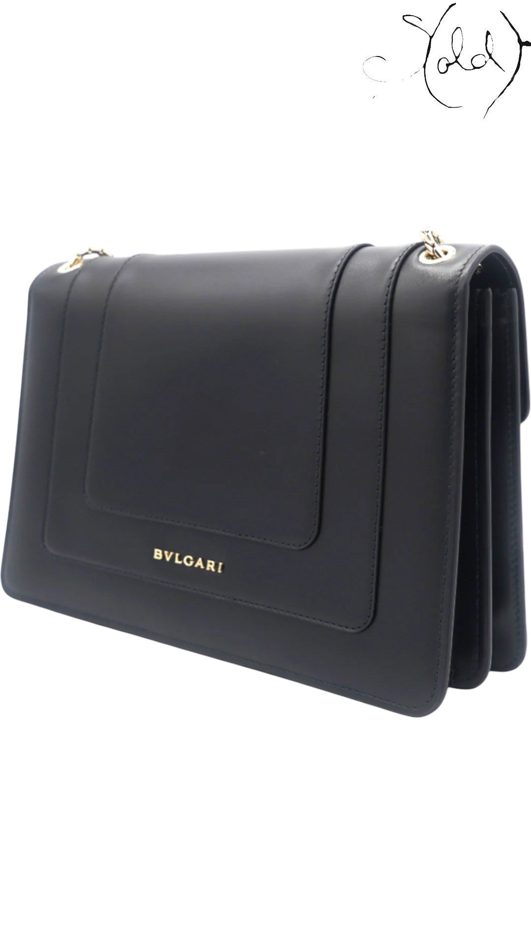 Bulgari Serpenti Forever Medium Flap Shoulder Bag Black Leather, Side view | Sold Attire