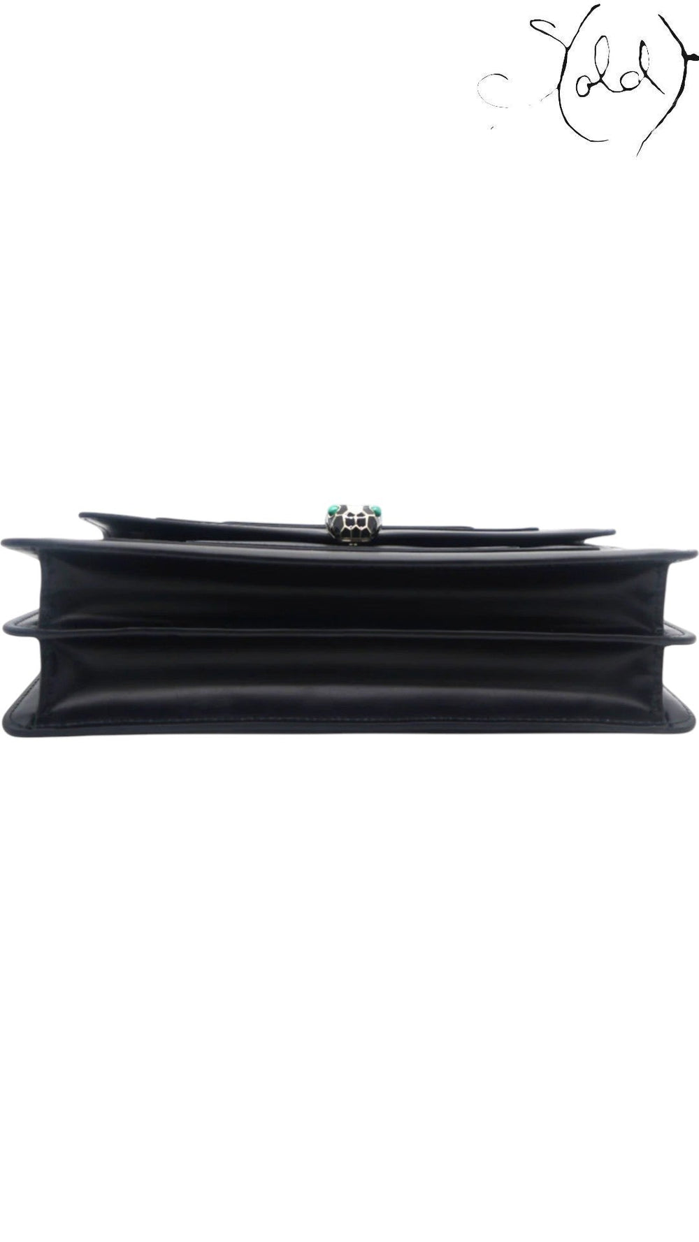 Bulgari Serpenti Forever Medium Flap Shoulder Bag Black Leather, Strap detail | Sold Attire