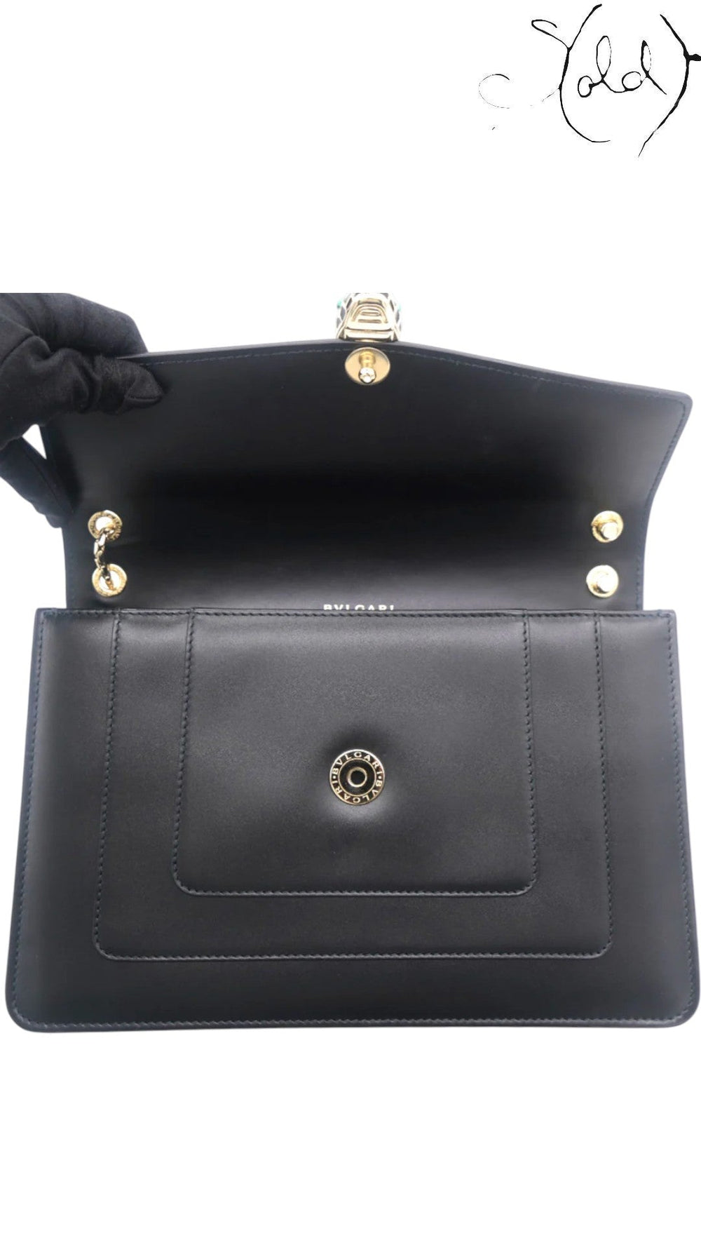 Bulgari Serpenti Forever Medium Flap Shoulder Bag Black Leather, Back view | Sold Attire