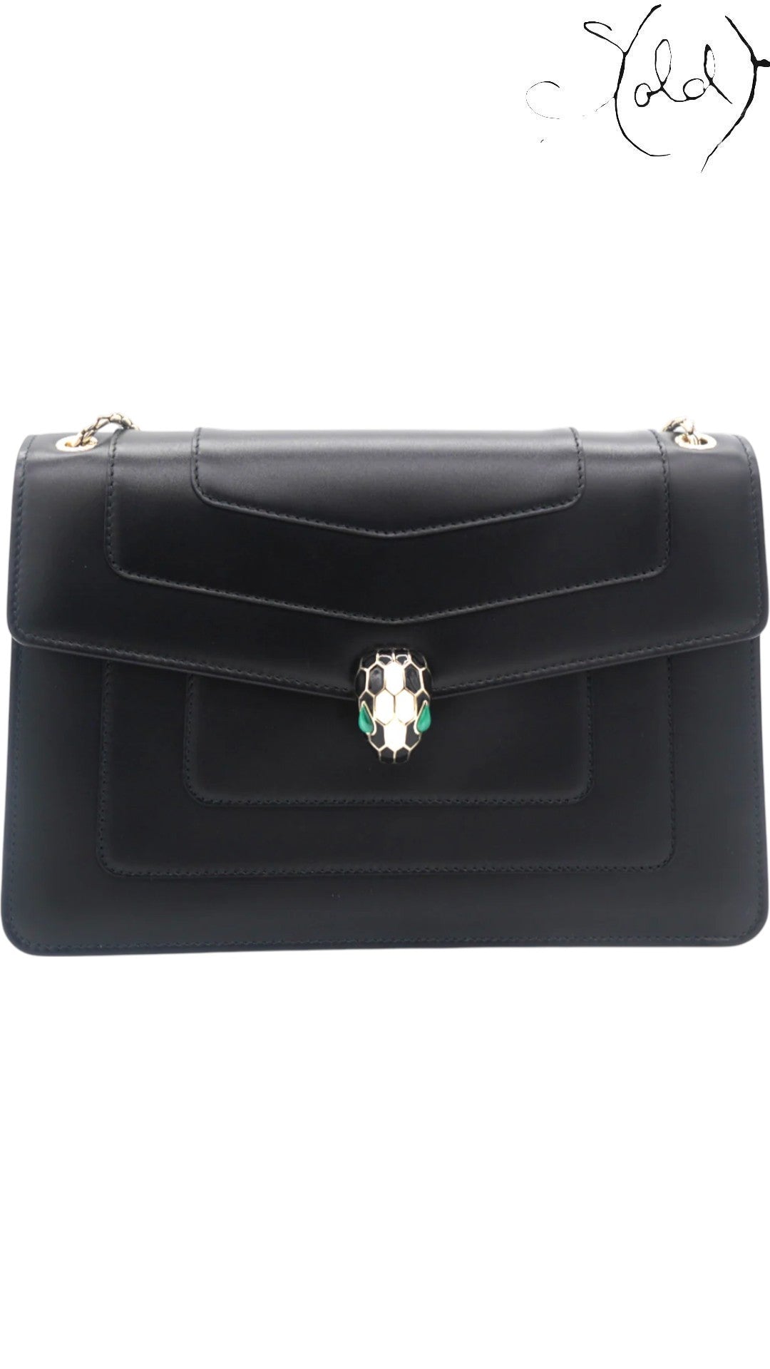Bulgari Serpenti Forever Medium Flap Shoulder Bag Black Leather, Interior view | Sold Attire