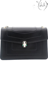 Bulgari Serpenti Forever Medium Flap Shoulder Bag Black Leather, Interior view | Sold Attire