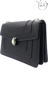 Bulgari Serpenti Forever Medium Flap Shoulder Bag Black Leather, Detail view | Sold Attire