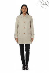 Burberry London Cotton Balmacaan Coat Size S Beige Made in Japan, Side view | Sold Attire