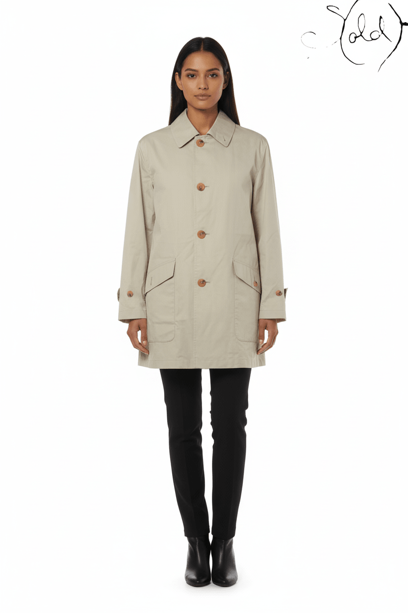 Burberry London Cotton Balmacaan Coat Size S Beige Made in Japan, Side view | Sold Attire