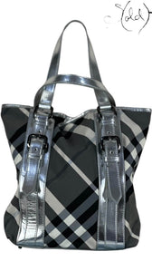 Burberry Victoria Tote – Silver Beat Check Nylon (New), Back view | Sold Attire
