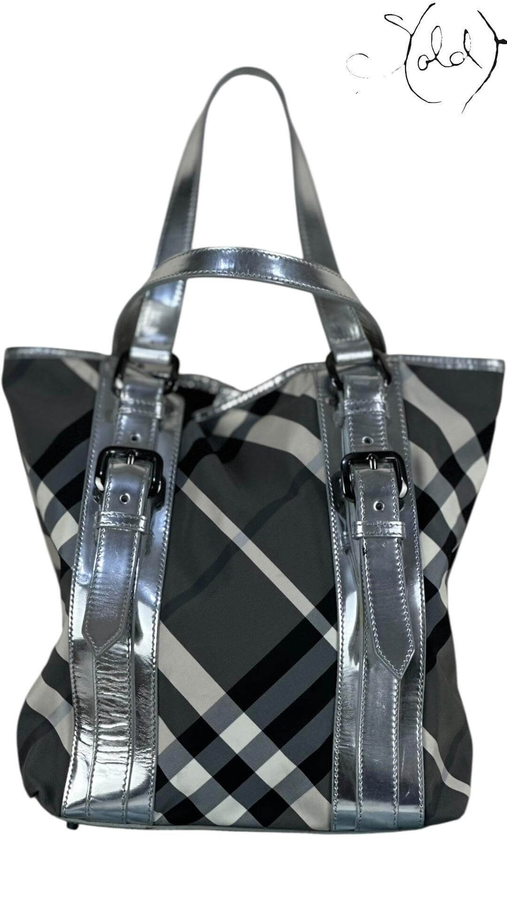 Burberry Victoria Tote – Silver Beat Check Nylon (New), Interior view | Sold Attire