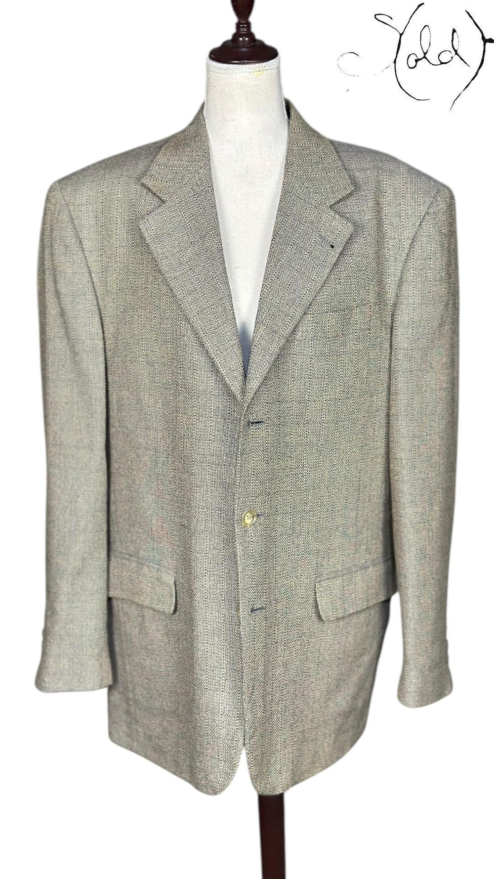 Canali Wool Blazer Grey 1990s Size 52, Hardware detail | Sold Attire