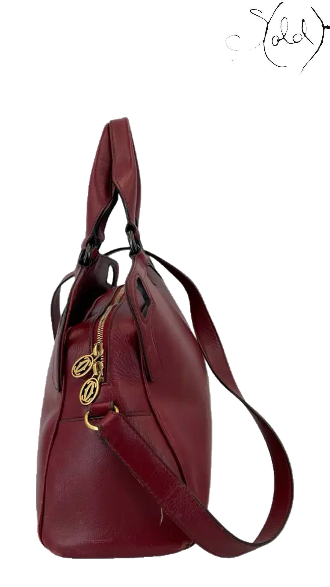 Cartier Marcello Burgundy Leather Handbag, side whole bag