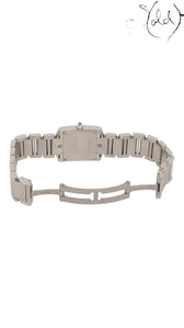 Sold Attire Cartier Tank Française small steel watch with pink mother of pearl dial and hidden clasp.