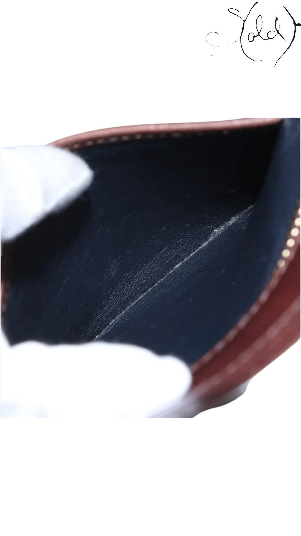 Interior of a pre-owned Celine Luggage Mini Shopper in navy leather with brown leather trim, Sold Attire authenticated.