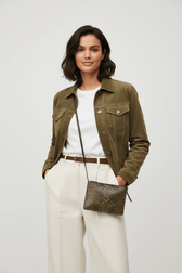 Celine Small Trio Python-Embossed Crossbody Bag Taupe Black Mint, Strap detail | Sold Attire