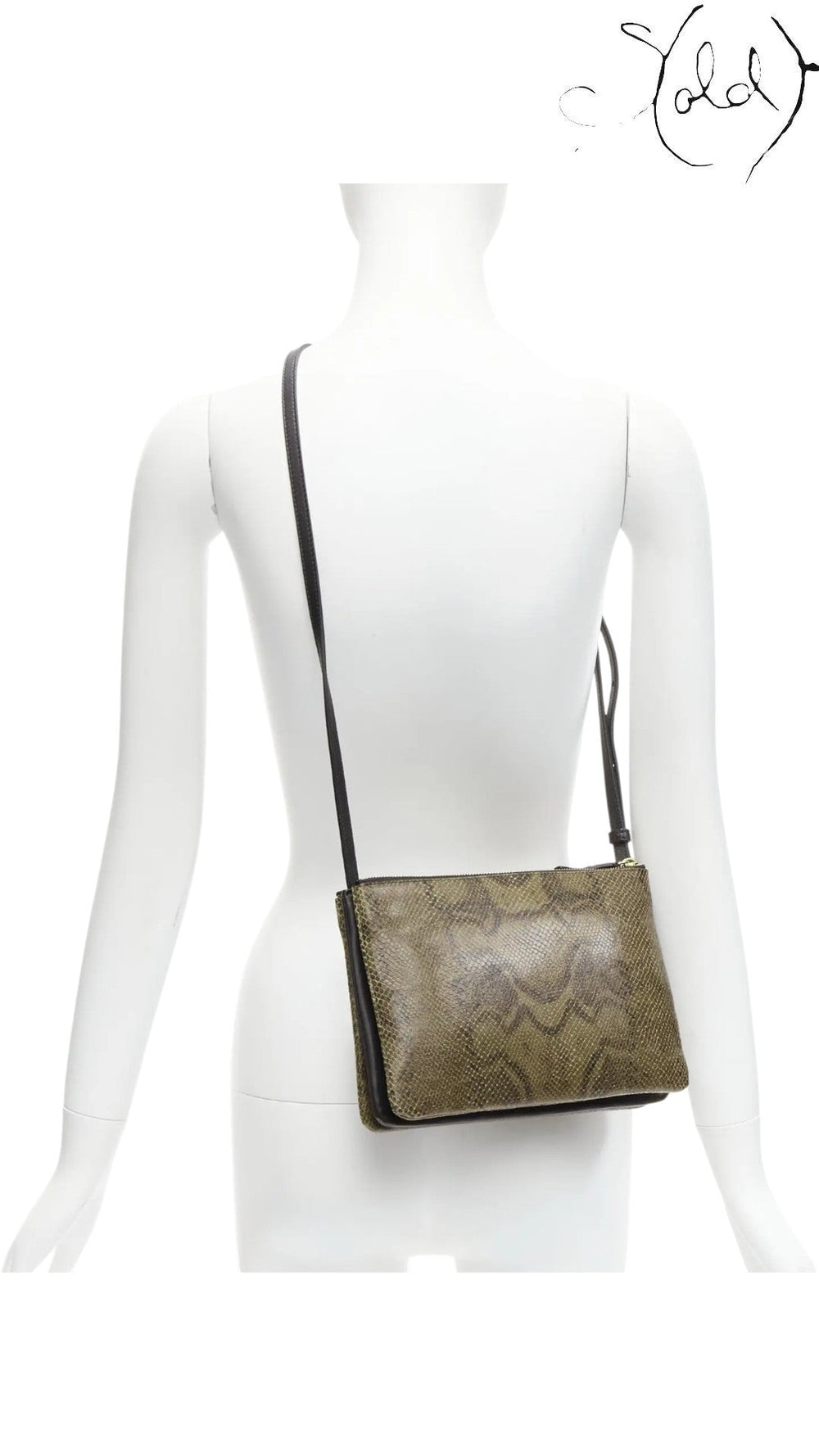 Celine Small Trio Python-Embossed Crossbody Bag Taupe Black Mint, Hardware detail | Sold Attire