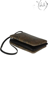 Celine Small Trio Python-Embossed Crossbody Bag Taupe Black Mint, Base view | Sold Attire