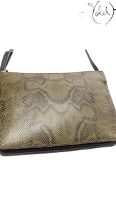Celine Small Trio Python-Embossed Crossbody Bag Taupe Black Mint, Detail view | Sold Attire