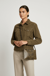 Celine Small Trio Python-Embossed Crossbody Bag Taupe Black Mint, Lining detail | Sold Attire