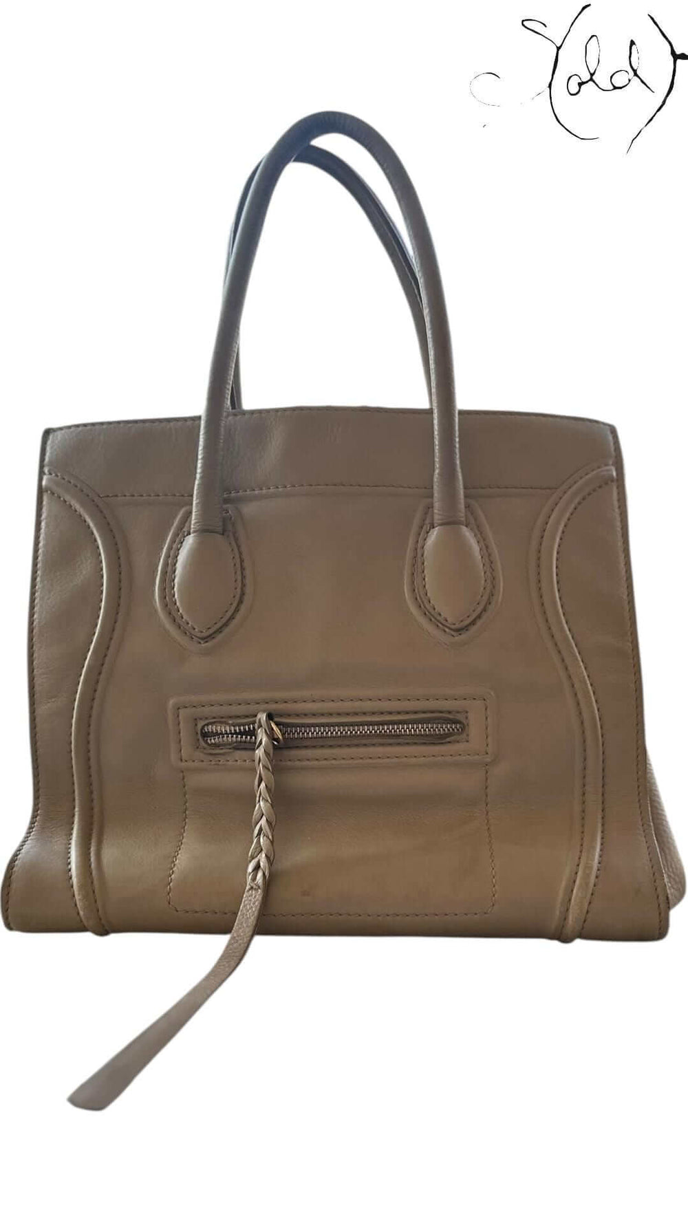 CELINE Phantom Medium Luggage – Taupe Calfskin Drape, Detail view | Sold Attire