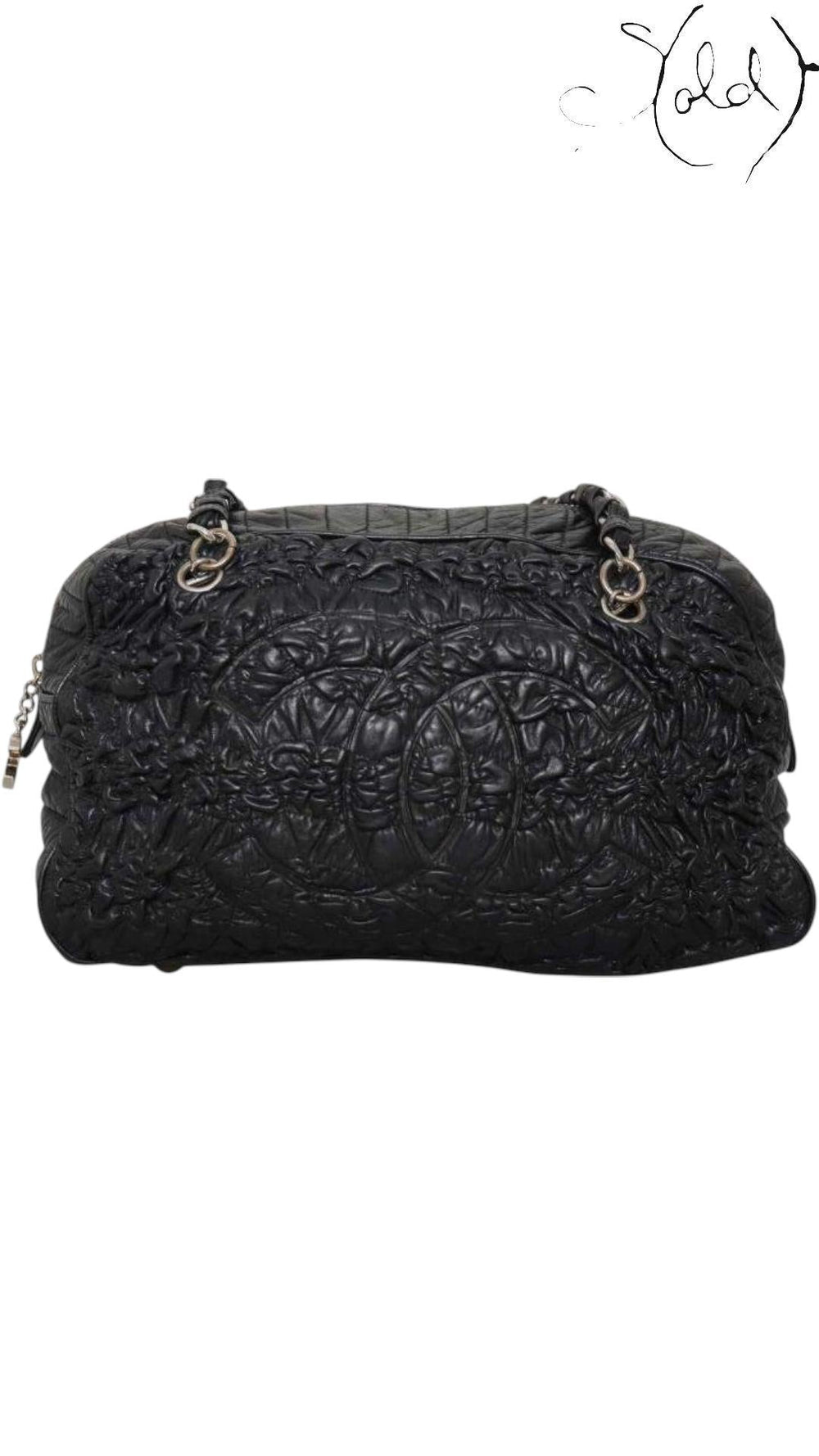 Chanel Astrakhan Black Leather Bowler Bag Mid-2000s, Detail view | Sold Attire