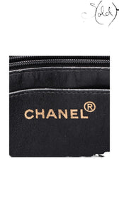 Sold Attire black lambskin Chanel CC Turn-Lock Quilted Chain Tote with gold hardware and embossed logo.