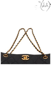 Sold Attire black quilted lambskin Chanel CC Turn-Lock chain tote with gold hardware and chain straps.
