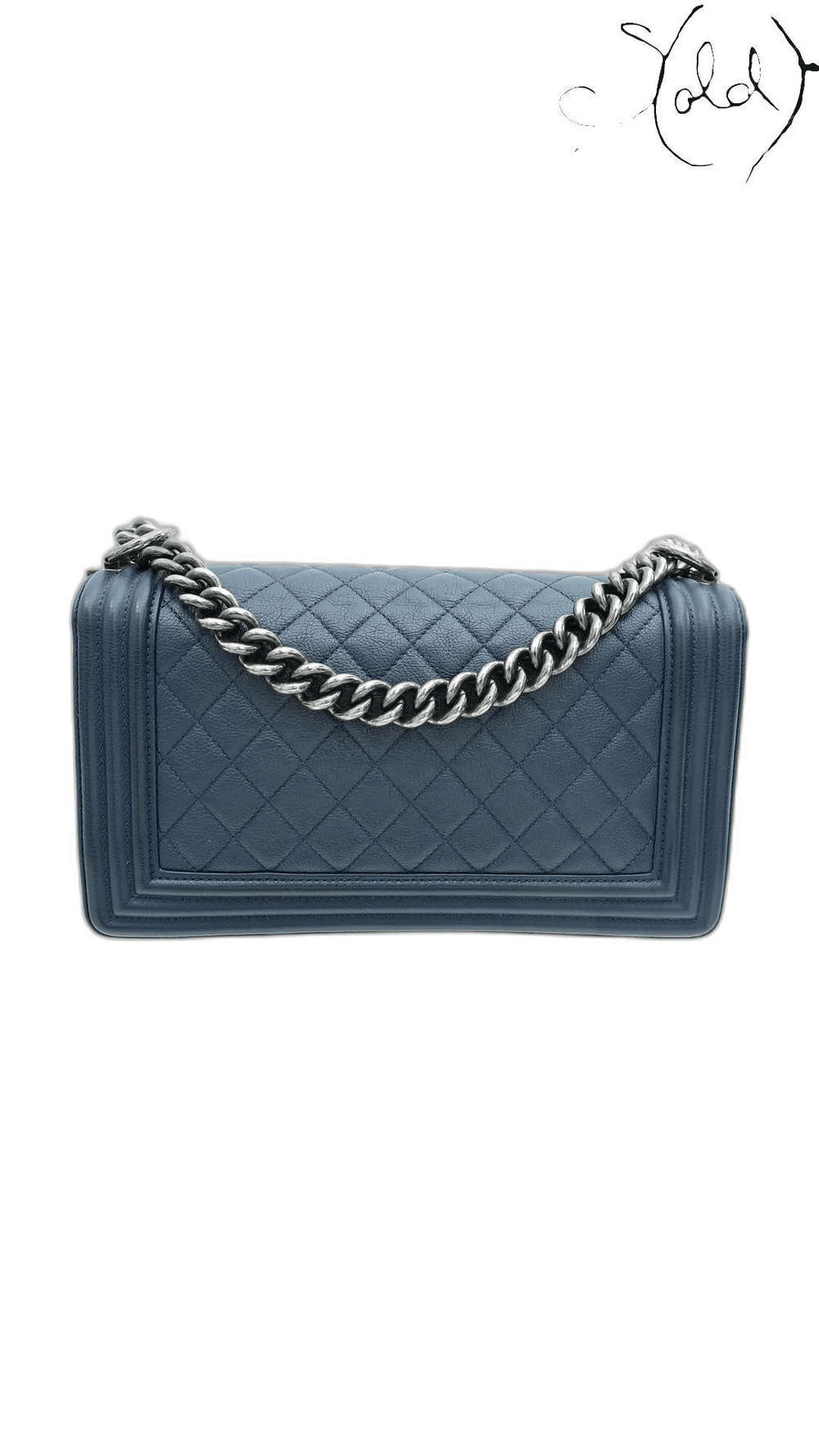 Chanel Boy Medium navy leather flap bag - view 2