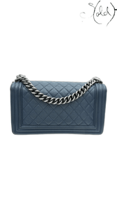 Chanel Boy Medium navy leather flap bag - view 2