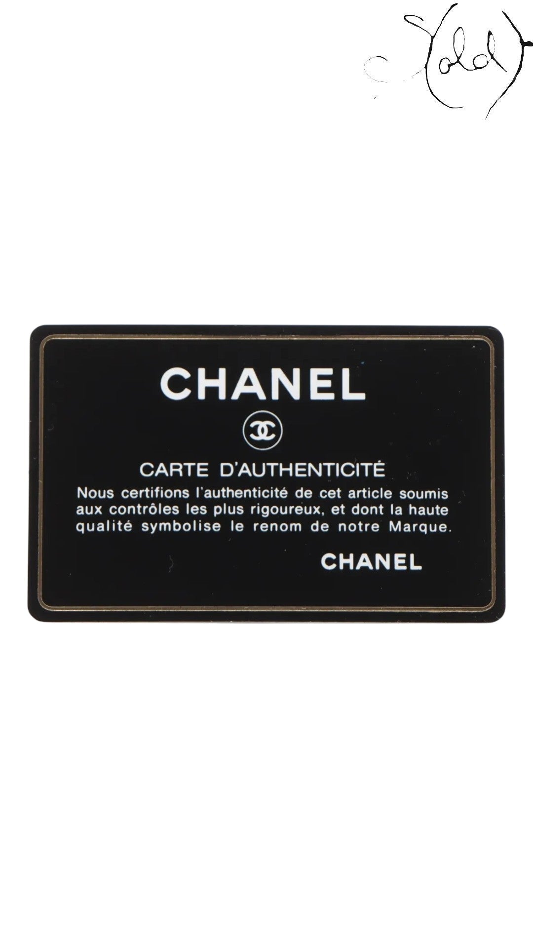 Sold Attire Chanel authenticity card with CC logo and French text