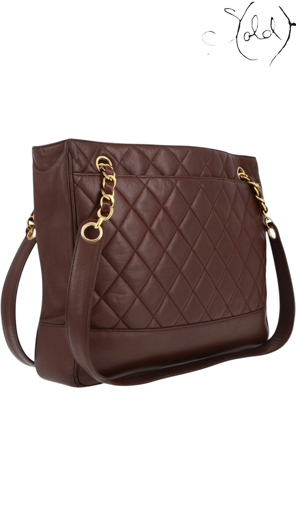 Sold Attire bordeaux lambskin Chanel Matelasse Chain Tote with diamond quilting and gold chain detail.